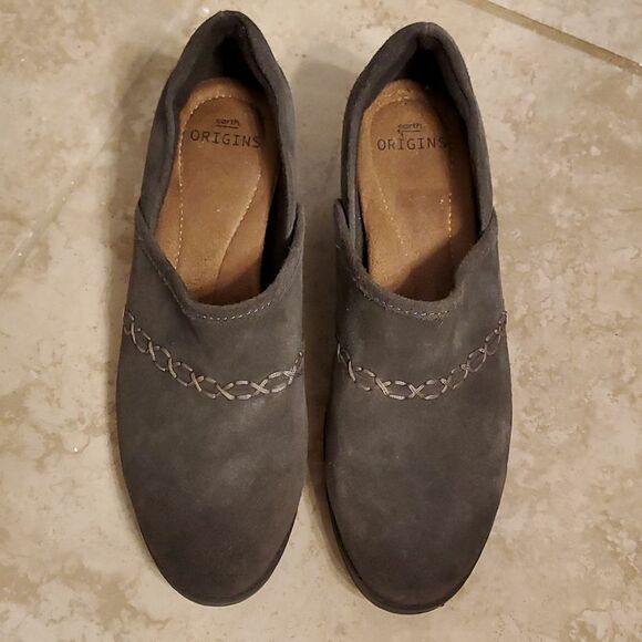 EARTH ORIGINS Gray SUEDE LEATHER step-in Comfort OPAL CLOG SHOOTIE 8.5 Wide New - Picture 1 of 5